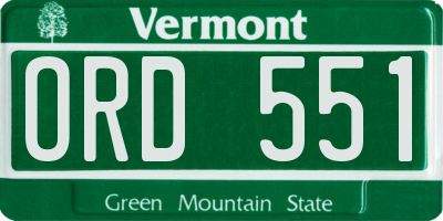 VT license plate ORD551