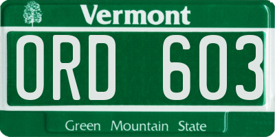 VT license plate ORD603
