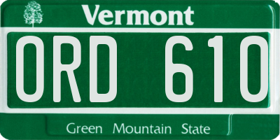 VT license plate ORD610