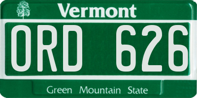 VT license plate ORD626