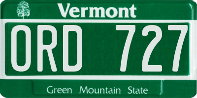 VT license plate ORD727