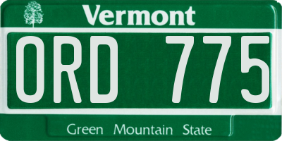 VT license plate ORD775