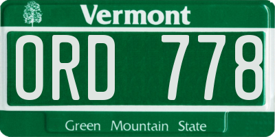 VT license plate ORD778