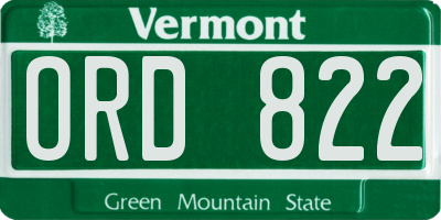 VT license plate ORD822