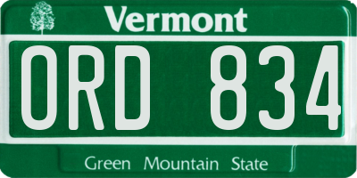 VT license plate ORD834