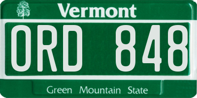 VT license plate ORD848
