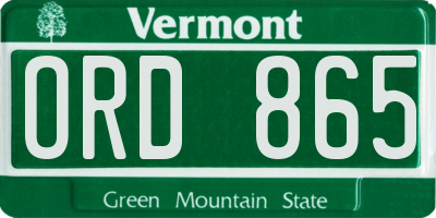 VT license plate ORD865