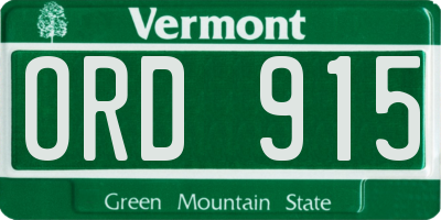 VT license plate ORD915