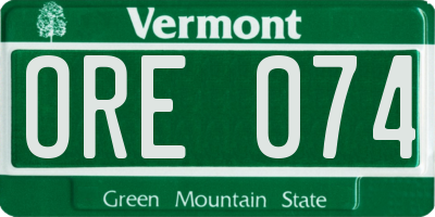 VT license plate ORE074