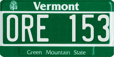 VT license plate ORE153