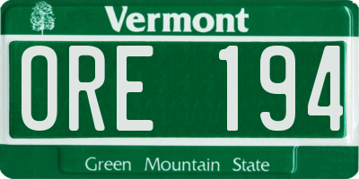 VT license plate ORE194