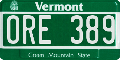 VT license plate ORE389