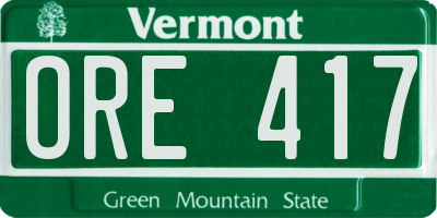 VT license plate ORE417
