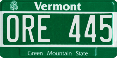 VT license plate ORE445