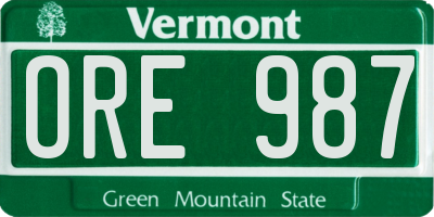 VT license plate ORE987