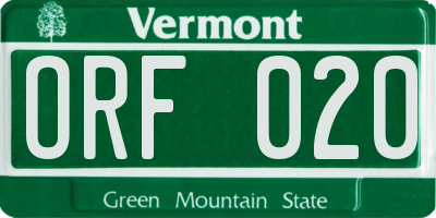 VT license plate ORF020