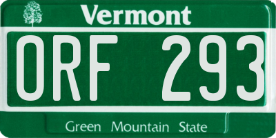 VT license plate ORF293