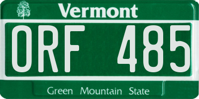 VT license plate ORF485
