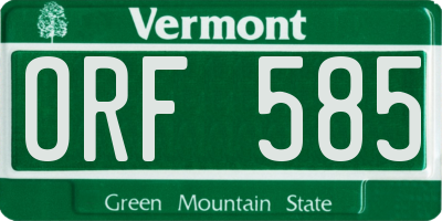 VT license plate ORF585