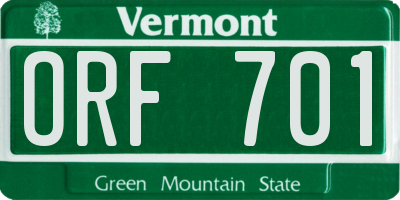 VT license plate ORF701