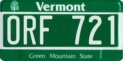 VT license plate ORF721