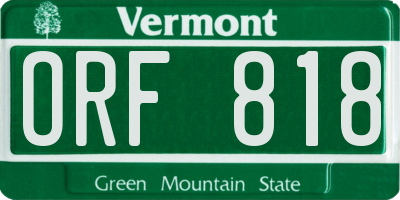 VT license plate ORF818