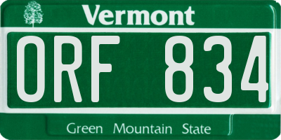 VT license plate ORF834