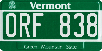 VT license plate ORF838