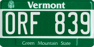 VT license plate ORF839