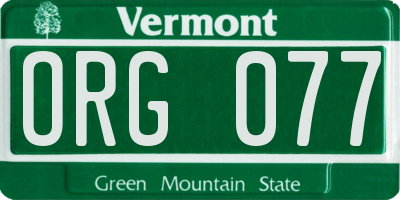 VT license plate ORG077