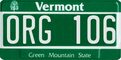 VT license plate ORG106