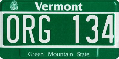VT license plate ORG134