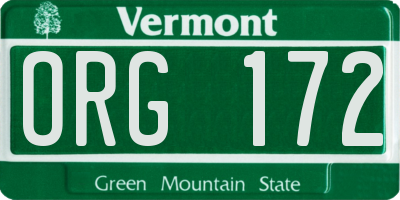 VT license plate ORG172