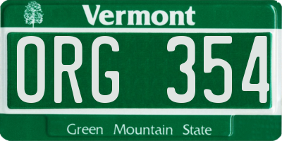 VT license plate ORG354