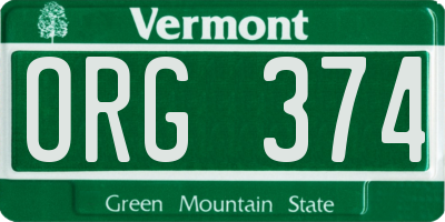 VT license plate ORG374