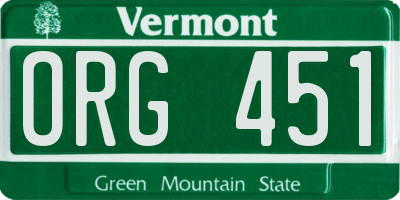 VT license plate ORG451