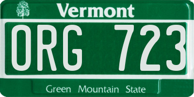 VT license plate ORG723