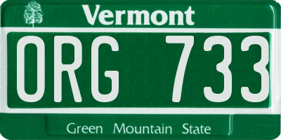 VT license plate ORG733