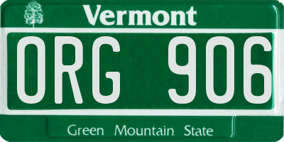 VT license plate ORG906