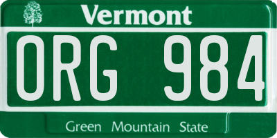 VT license plate ORG984