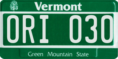 VT license plate ORI030