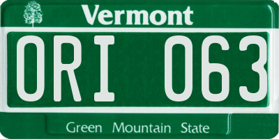 VT license plate ORI063