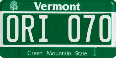 VT license plate ORI070
