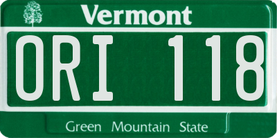 VT license plate ORI118