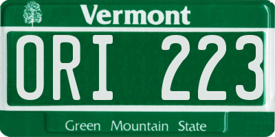 VT license plate ORI223