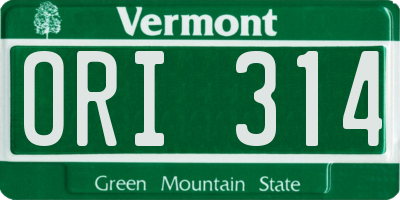 VT license plate ORI314