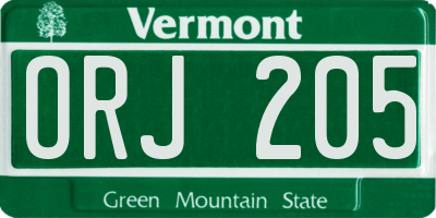 VT license plate ORJ205