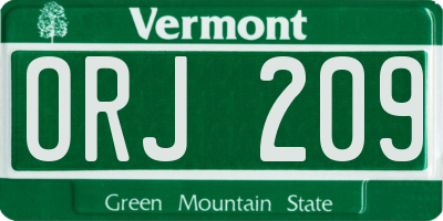 VT license plate ORJ209