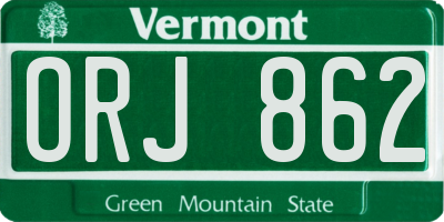 VT license plate ORJ862