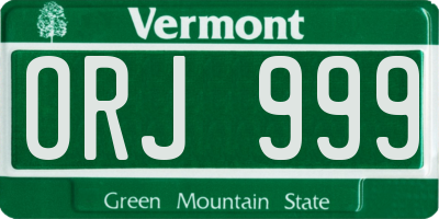 VT license plate ORJ999